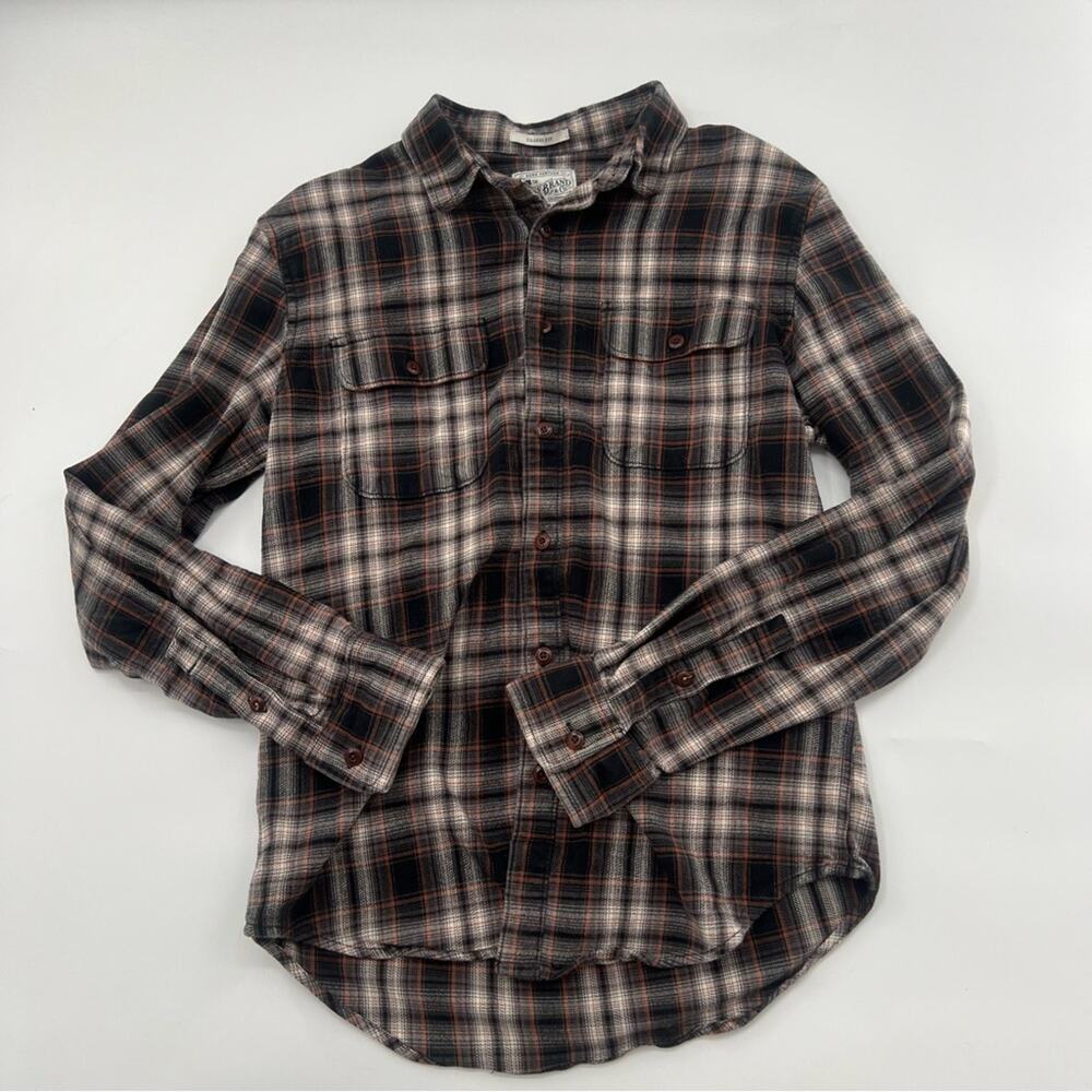 Lucky Brand Brown and Black Plaid Button Up Shirt Long Sleeve